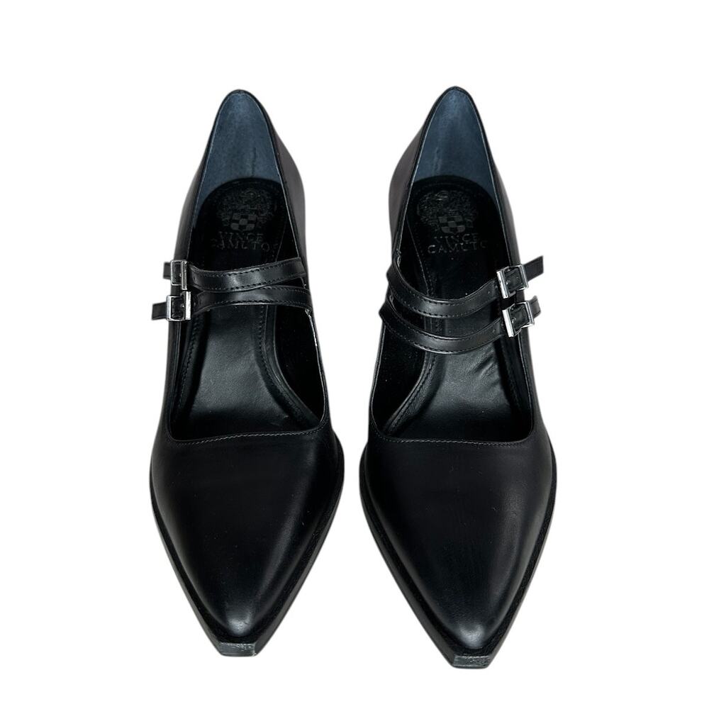 Vince Camuto Dahlein Block Black Leather Heel Point Toe Heels Pumps Size 8 - Picture 4 of 11